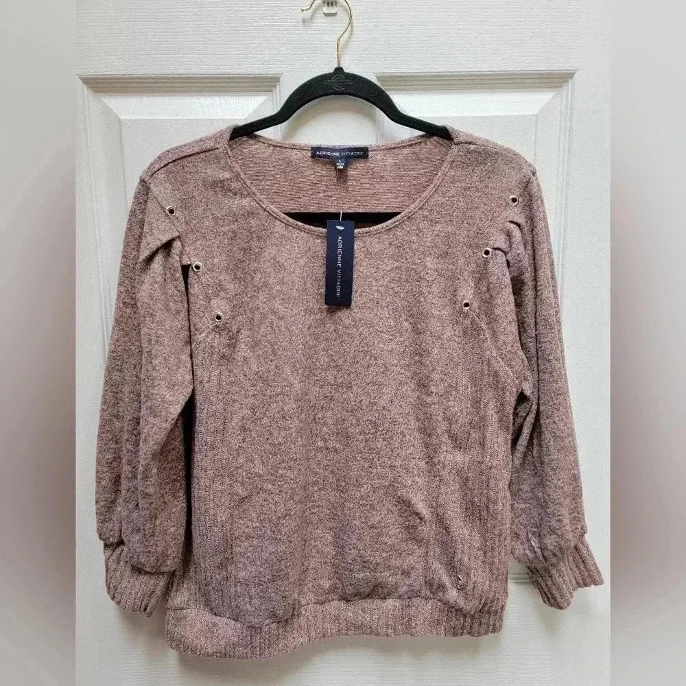 Adrienne Vittadini Women's Heathered Pullover Accented Sweater Size Large NWT